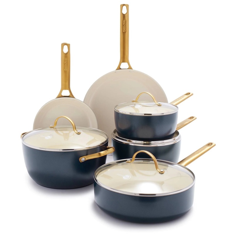 Reserve 10pc Hard Anodized Healthy Ceramic Nonstick Cookware Set Twilight Blue