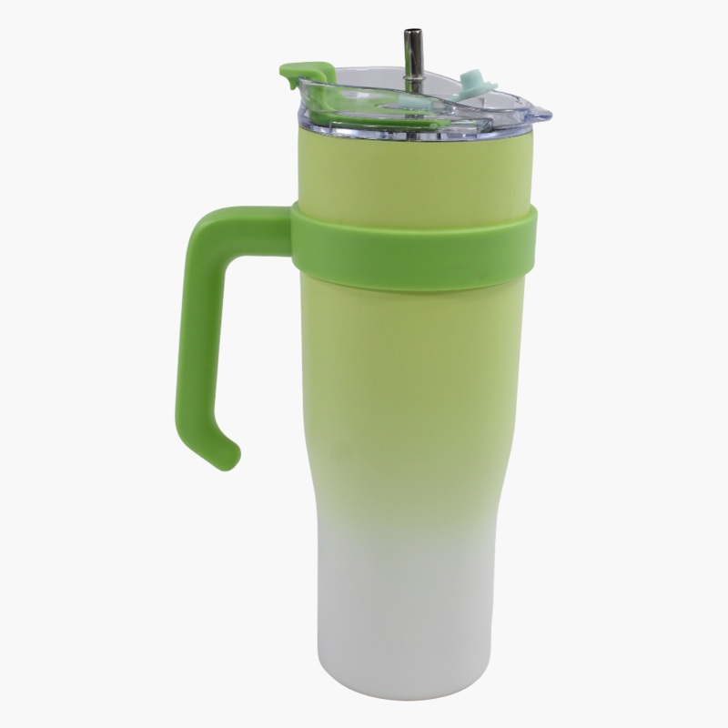 Large Stainless Steel Travel Mug  Lemon  with Green Handle