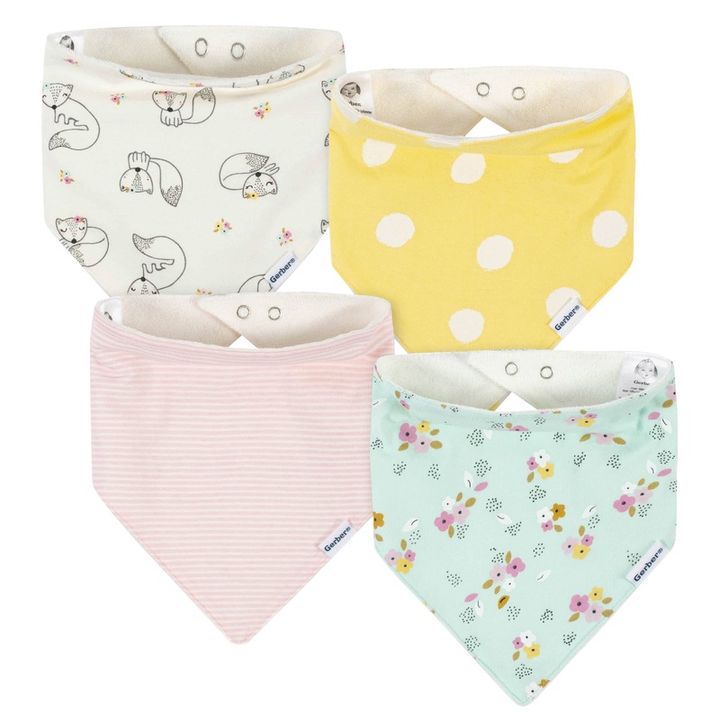 4-Pack Baby Girls Fox Bandana Bibs