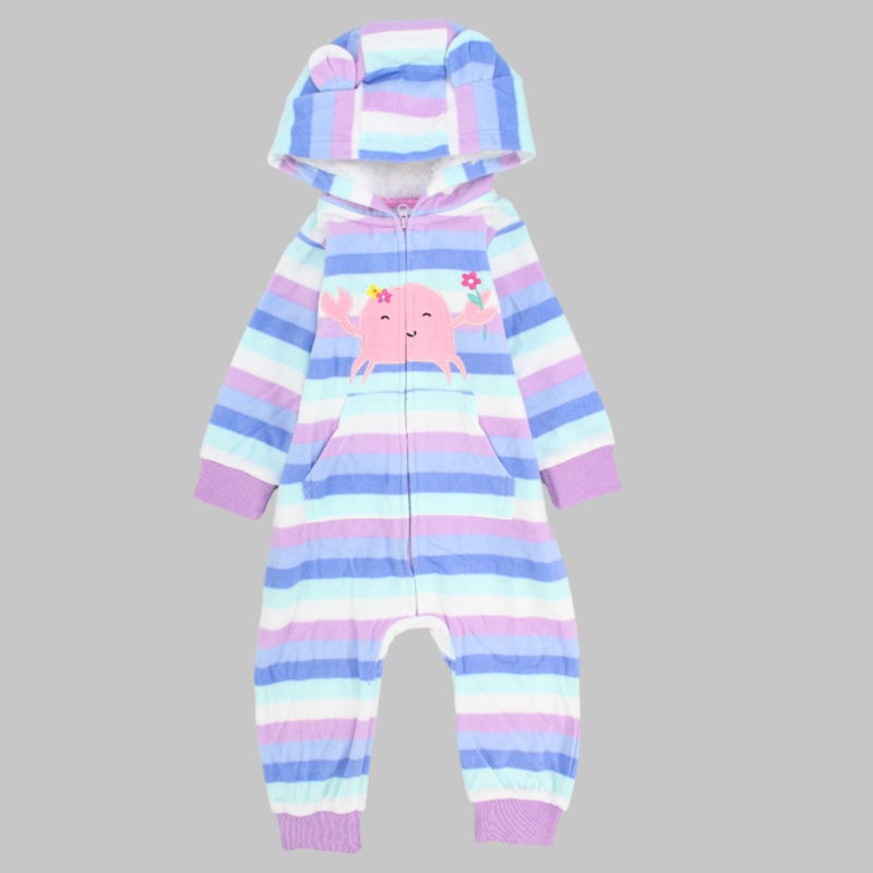 Striped Long-Sleeved Hooded Footless Onesie
