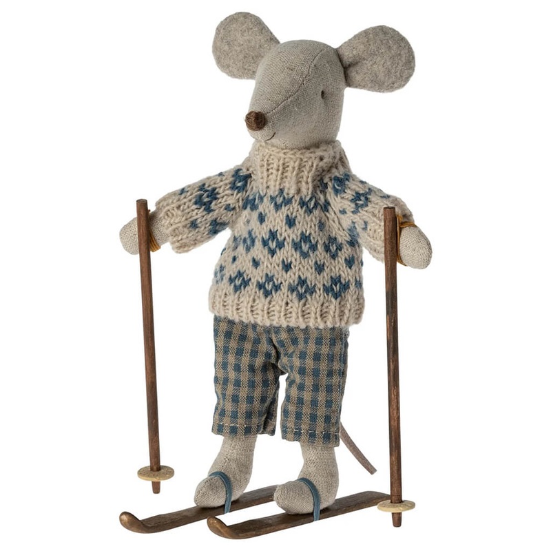 Winter Dad Mouse with Ski Doll