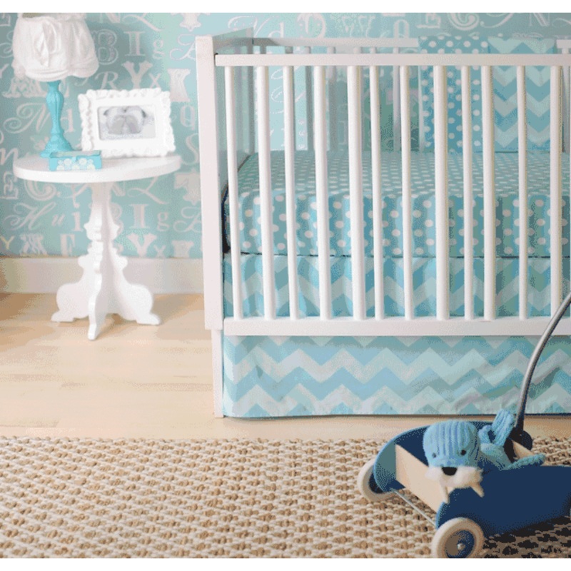 New Arrivals Zig Zag Aqua 2 Piece Baby Crib Bedding Set
