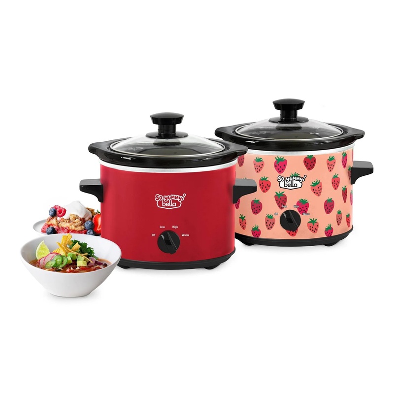 2.0qt Twin Set Slow Cooker Red and Strawberry Pattern