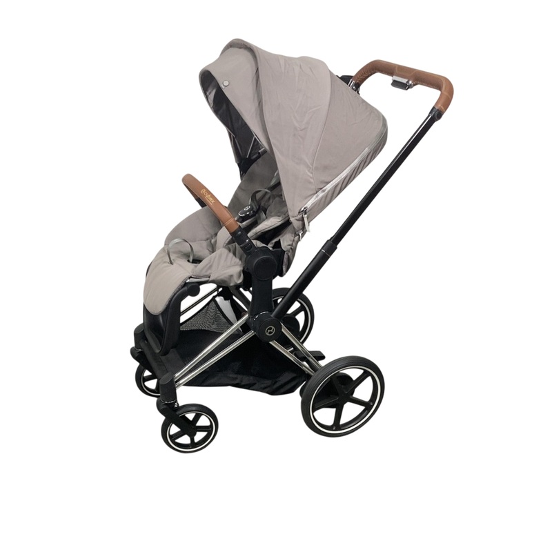 Cybex E-PRIAM Electric Stroller, 2021, Chrome With Black Details, Soho Grey, with Battery