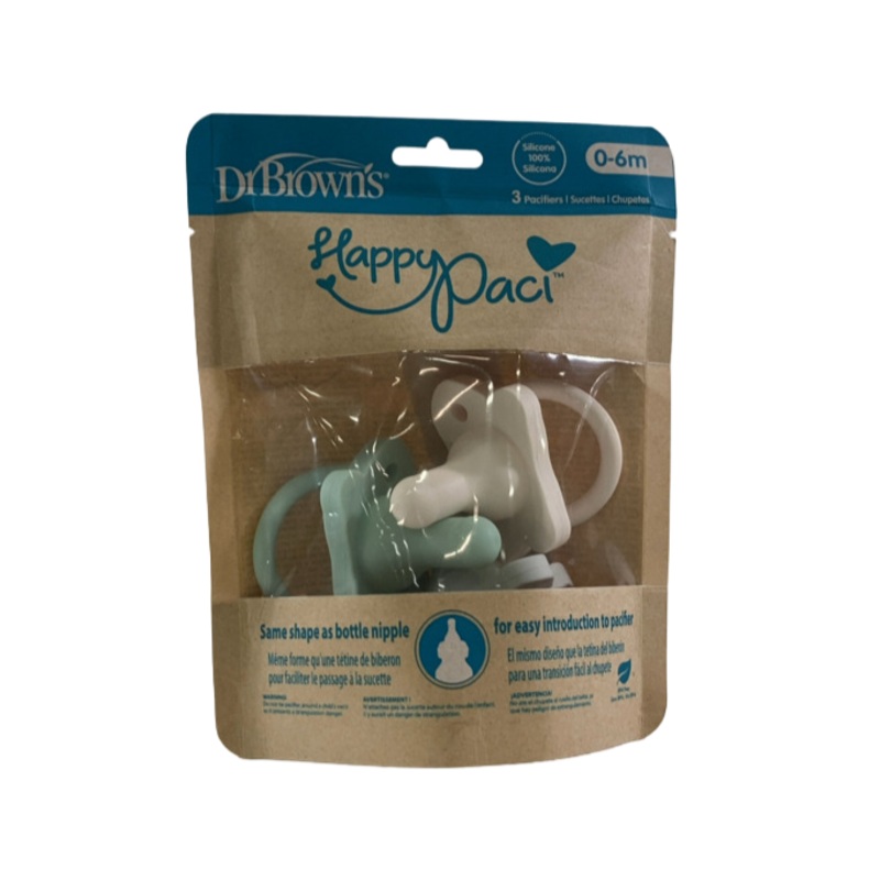 Dr. Brown’s HappyPaci Silicone Pacifier, 3 Pack, Cool Gray/Green/Cream