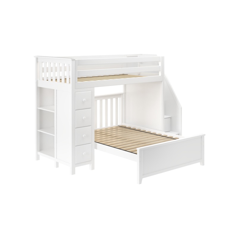 Oxford 1 – Twin High Loft w/ Staircase, Dresser-Bookcase & Full-Size bed