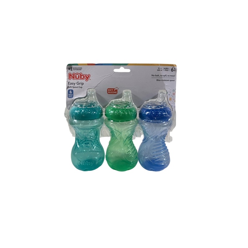 Nuby No Spill Easy Grip Cup, 3 Pack, Aqua/Blue/Green
