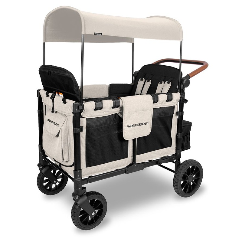 WonderFold OPEN BOX W4 Luxe Multifunctional Quad (4 Seater) Stroller Wagon – Sandy Beige (Albee Exclusive)