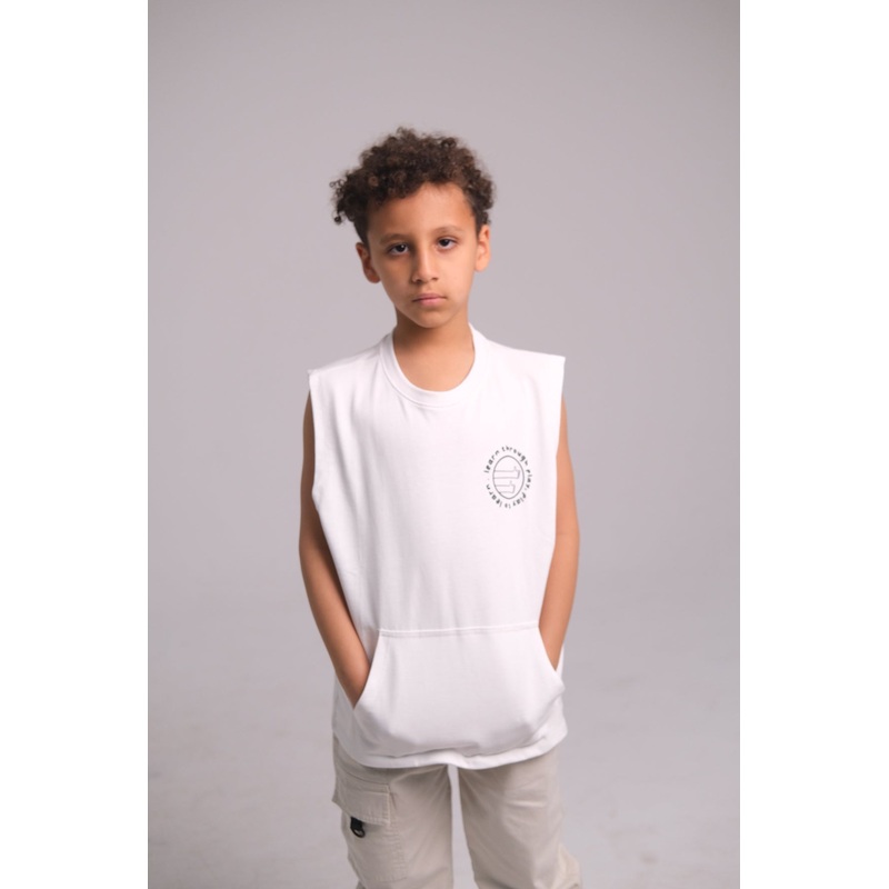 Unisex Sleeveless Cotton T-Shirt  White “Learn Through Play” Design