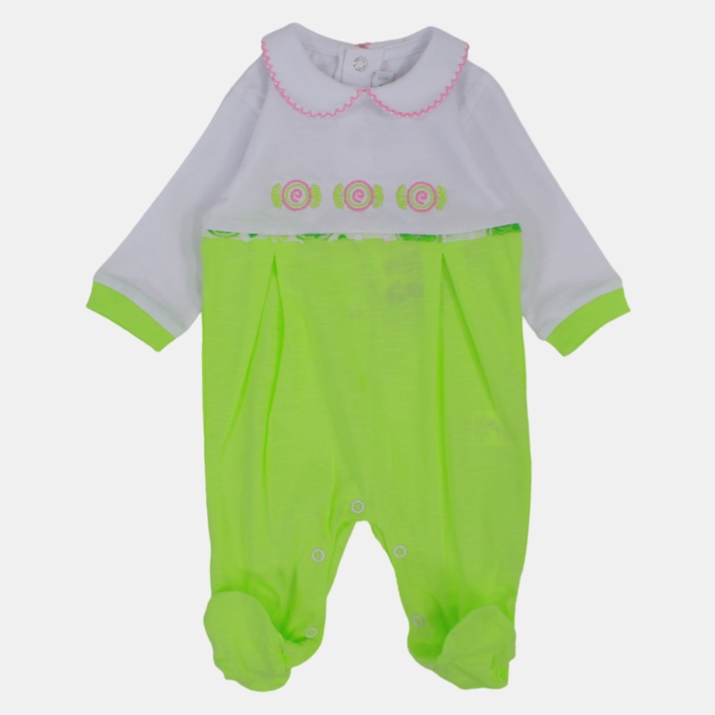 Baby Girls’ Cotton Long-Sleeved Baby Footie  Lemon Green