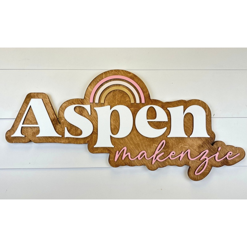 Sugar + Maple Personalized Bubble Wood Sign | Rainbow