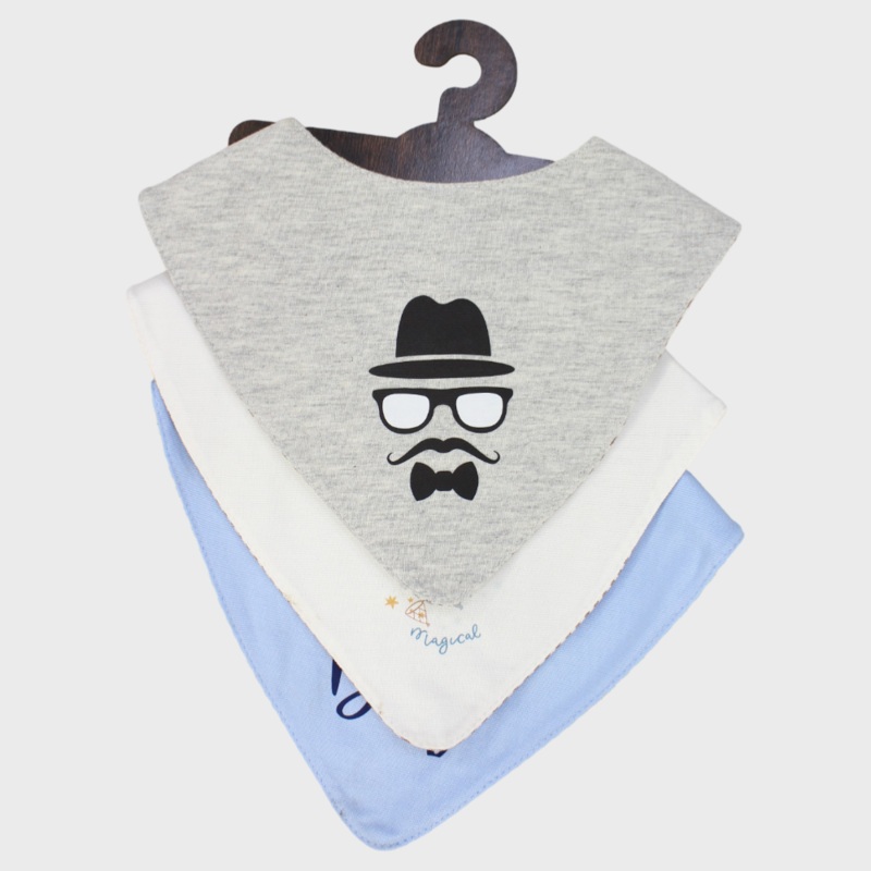 BABY Boys Cotton Bib Set  “Man’s Face” (Pack of 3, Scarf Style)