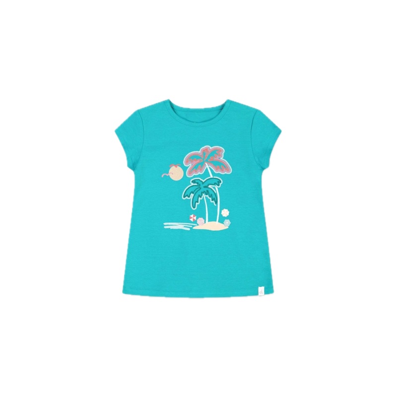 Deux Par Deux Organic Cotton Tee With Print Turquoise