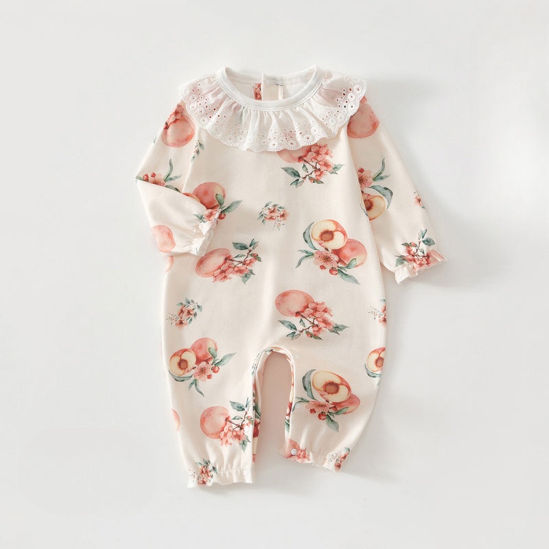 100% Cotton Long Sleeve Snap-Up Romper – Peach Peach 3-6 M
