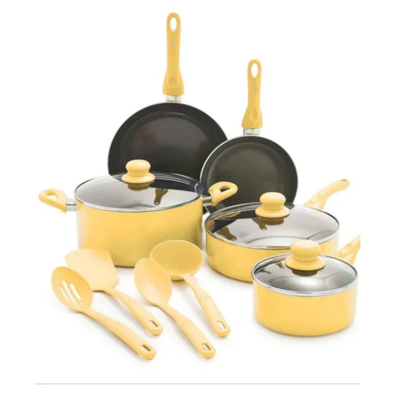 12pc Ceramic Nonstick Aluminum Cookware Set Light- Yellow