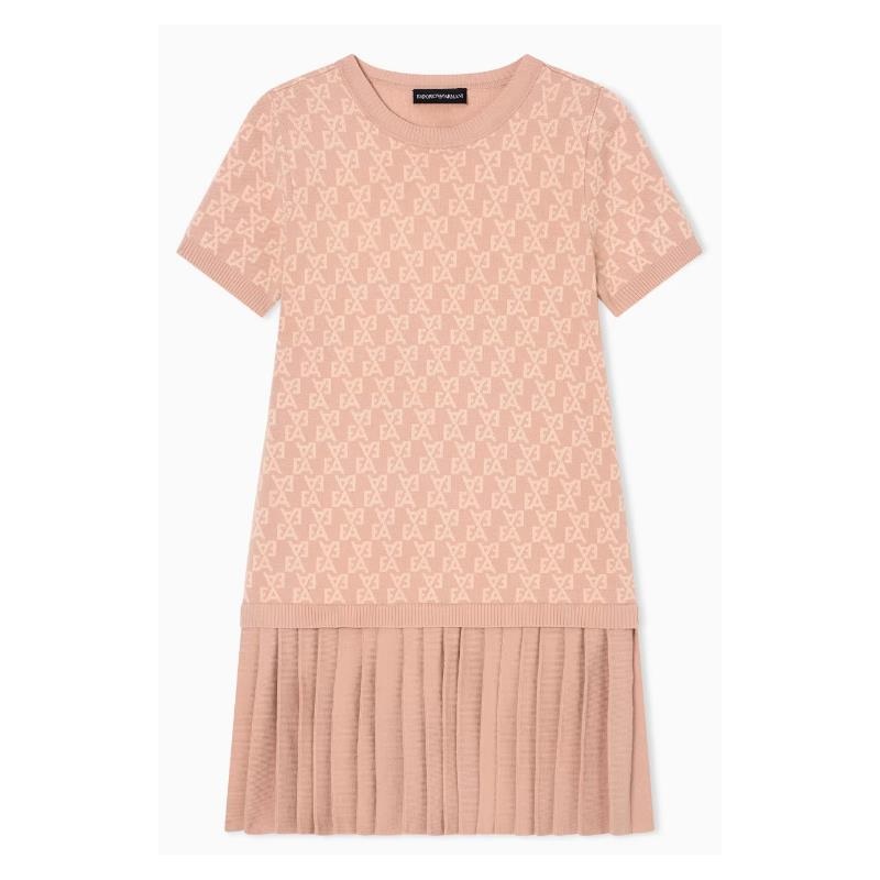 Armani Baby – Girls Short Sleeve Ea Print Pleated Dress Pink