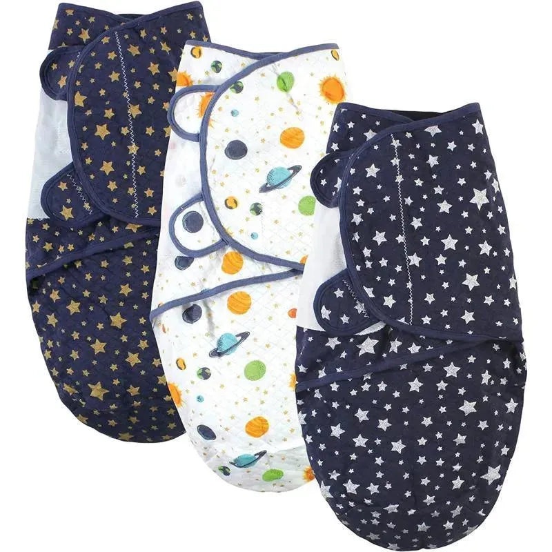 Baby Vision – Hudson Baby Unisex Baby Quilted Cotton Swaddle Wrap 3pk, Metallic Stars, 0-3 Months