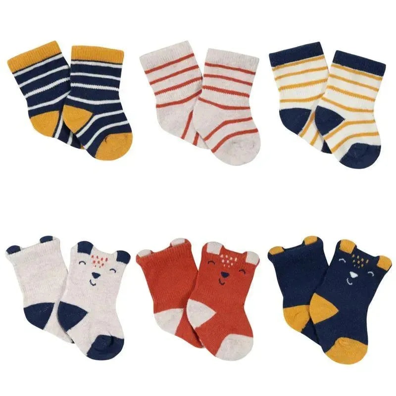 Gerber – 6-Pack Baby Boys Fox Wiggle Proof Jersey Crew Socks, Fox