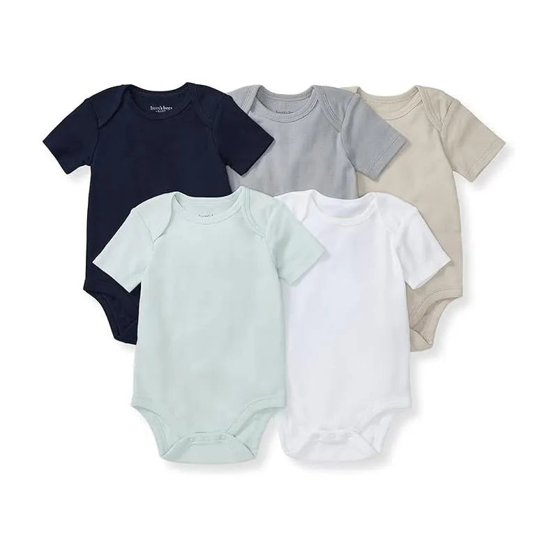 Burts Bees – 5Pk Baby Unisex Solid Short Sleeve Bodysuits, Midnight