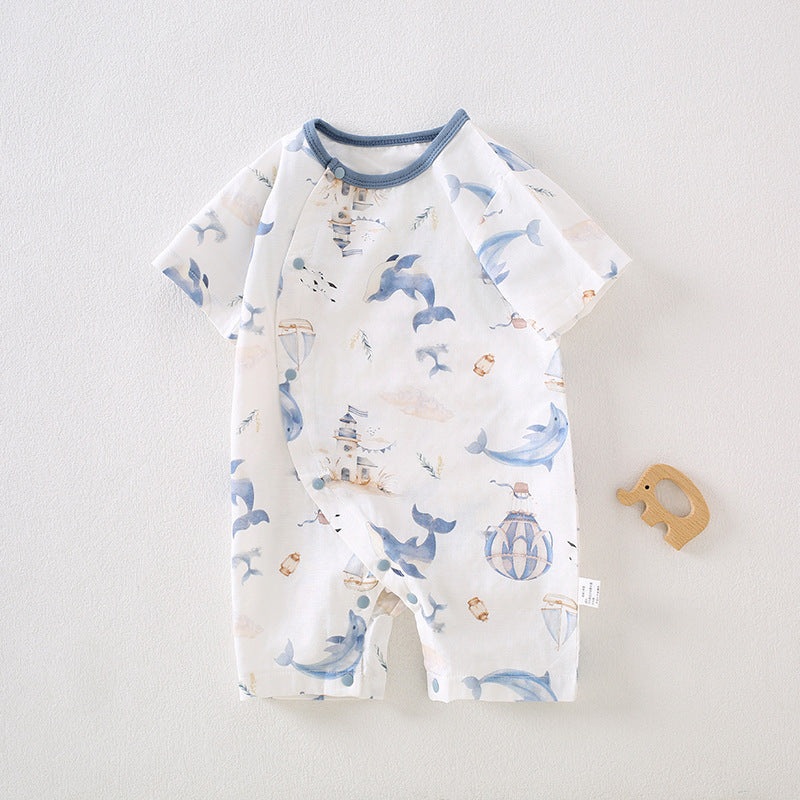 Cotton & Bamboo Muslin Short Sleeve Romper – Dream Whale Dream Whale 0-3 M