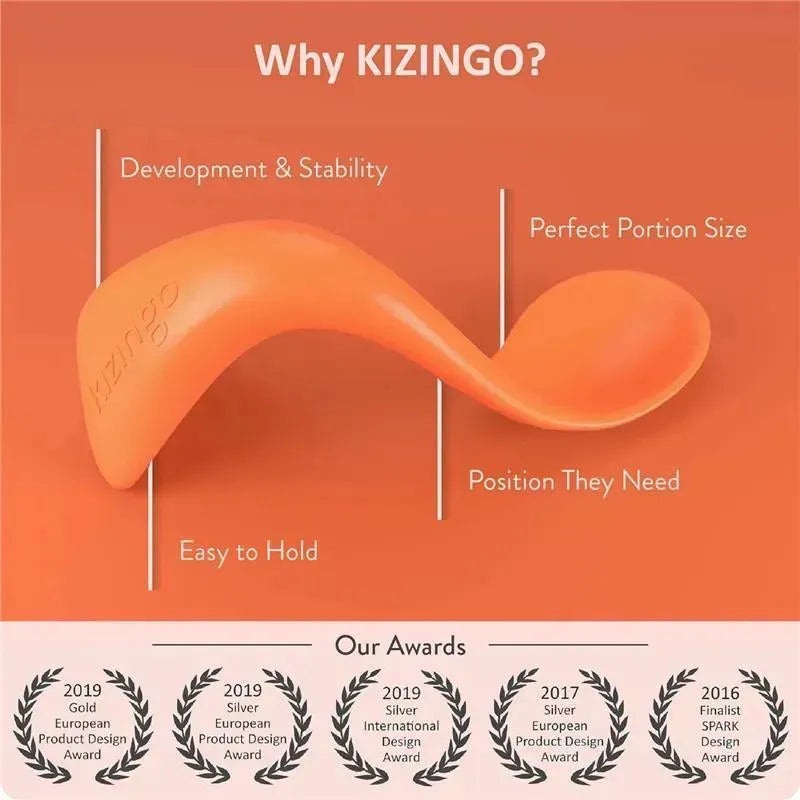 Kizingo – 2Pk Right-Handed Curved Baby Spoons for Baby-Led Weaning, Peaches