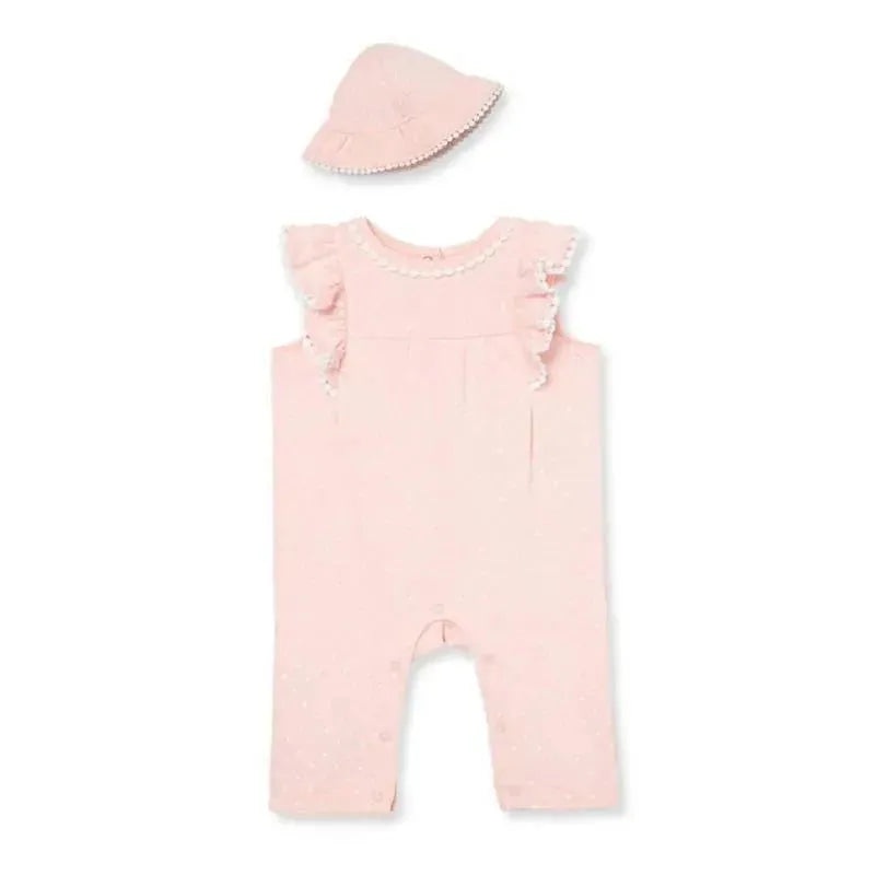 Little Me Dots Jumpsuit & Hat – Pink