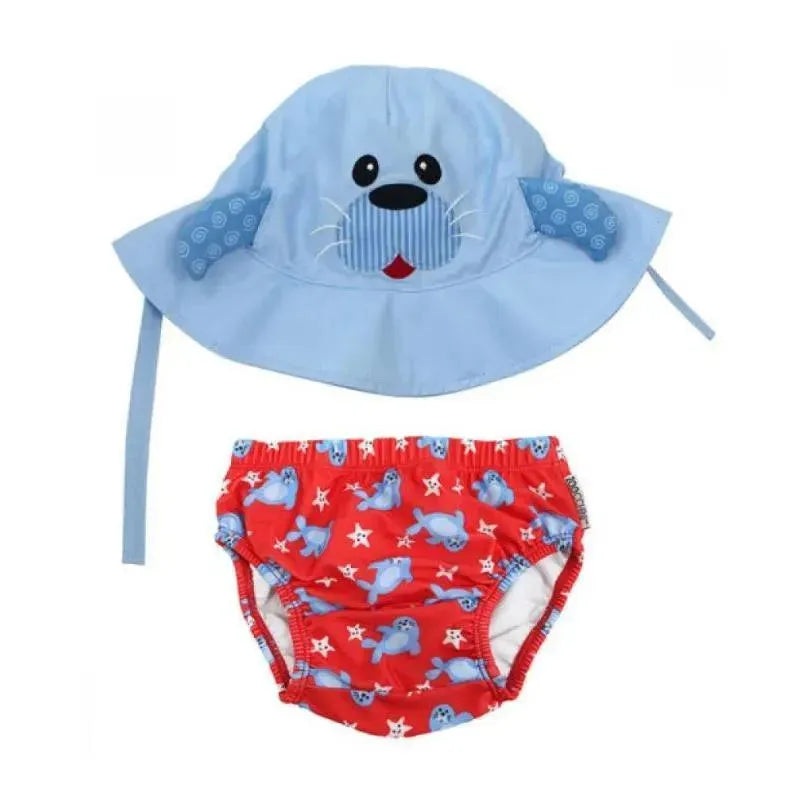 Zoochini – Baby Boy Swim Diaper & Sun Hat Set, Sunny The Seal