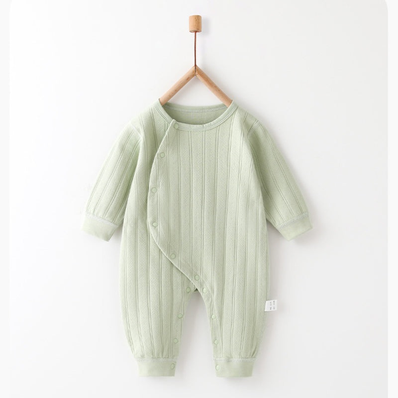 100% Cotton Long Sleeve Side-Snap Romper – Green Green 3-6 M