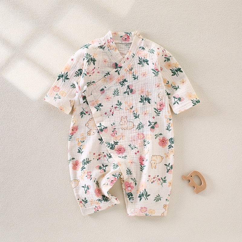100% Cotton Muslin Long Sleeve Romper – Flowers Flowers 0-3 M