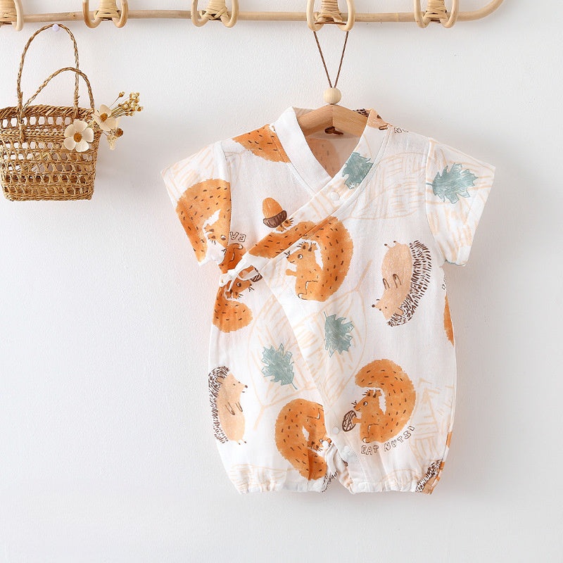 Cotton & Bamboo Muslin Short Sleeve Romper – Squirrel Squirrel 0-3 M