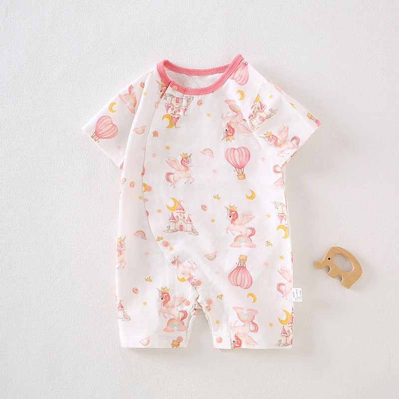 Cotton & Bamboo Muslin Short Sleeve Romper – Unicorn Unicorn 0-3 M