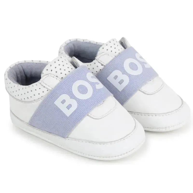 Hugo Boss Baby – Leather Slippers Boy Sneaker, White And Light Blue
