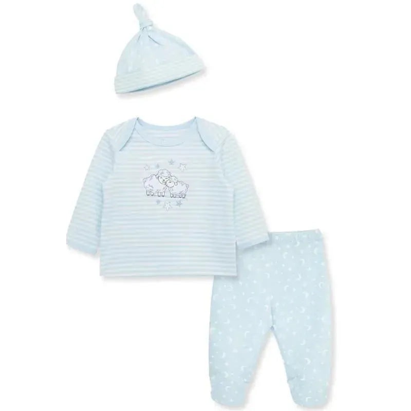 Little Me – Little Lambs Interlock Knit Lap-Shoulder Set & Hat