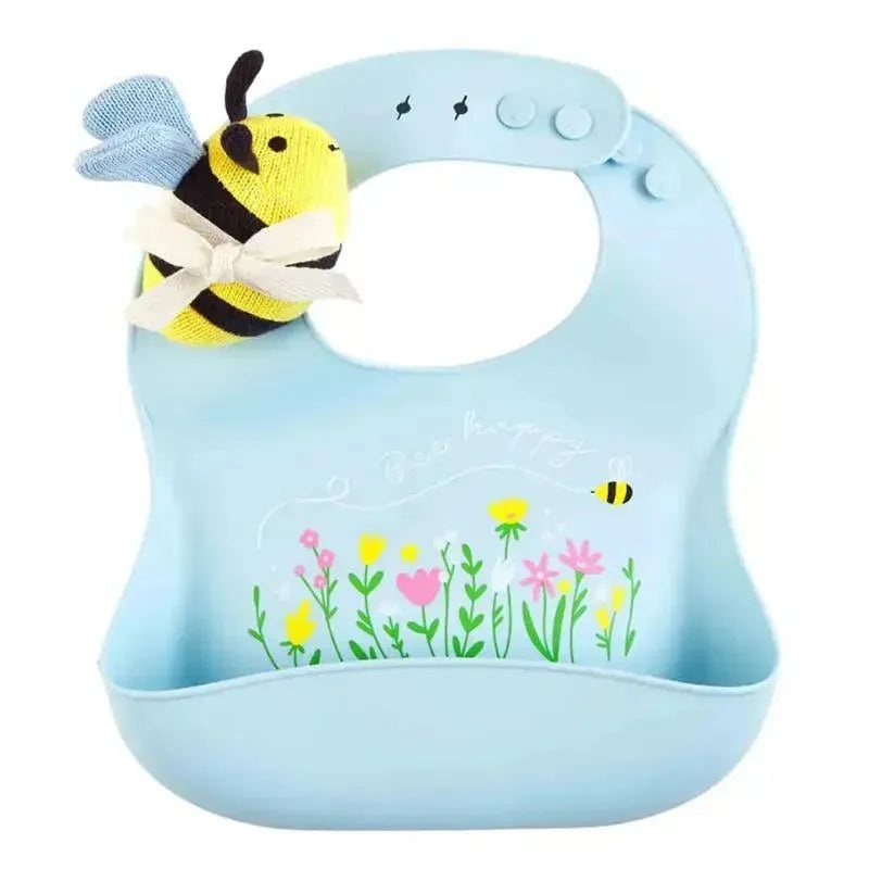 Mud Pie – Blue Girl Silicone Bib Bee Rattle Set