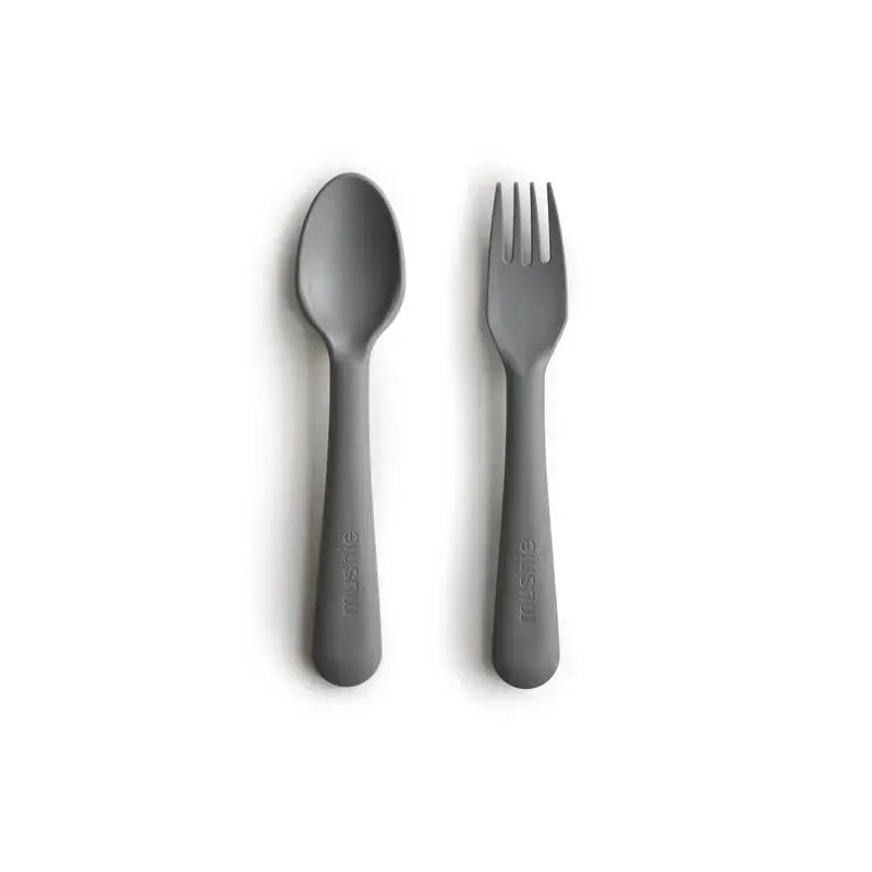 Mushie – Dinnerware Fork And Spoon Set (Smoke)