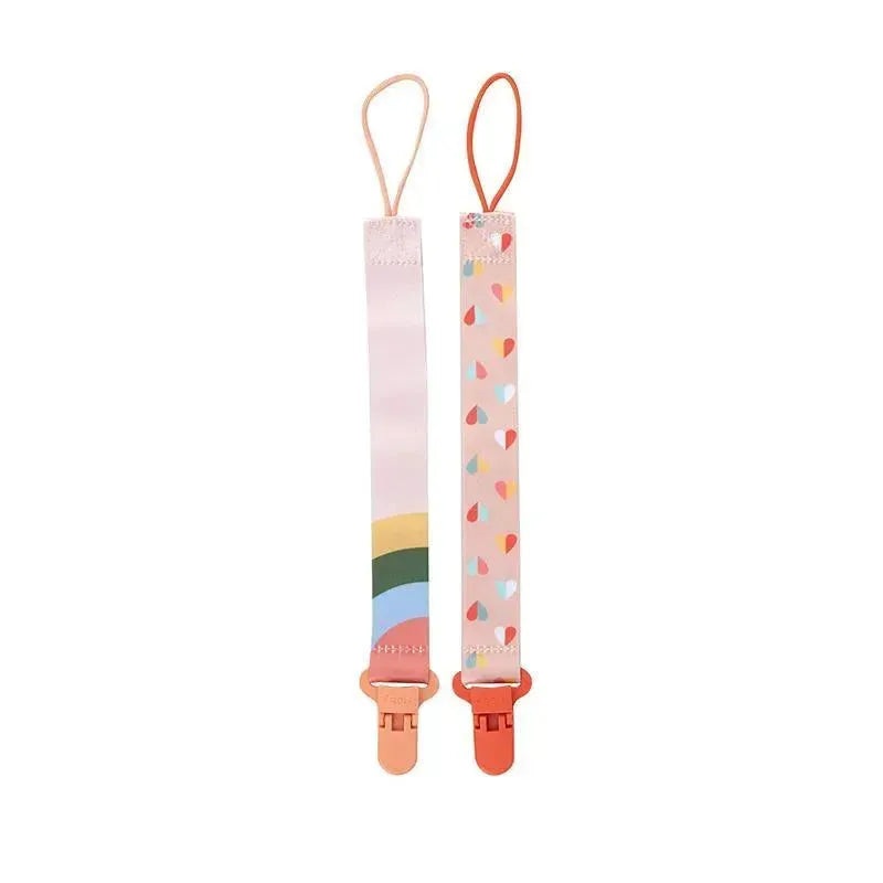 Nuby – Girl 2Pk Printed Fabric Pacifier Clip Holder With Plastic Clip, Peach