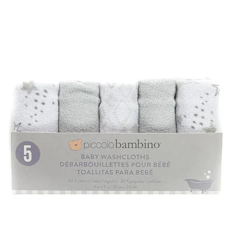 Piccolo Bambino 5pk Terry Baby Washcloth Set,Grey