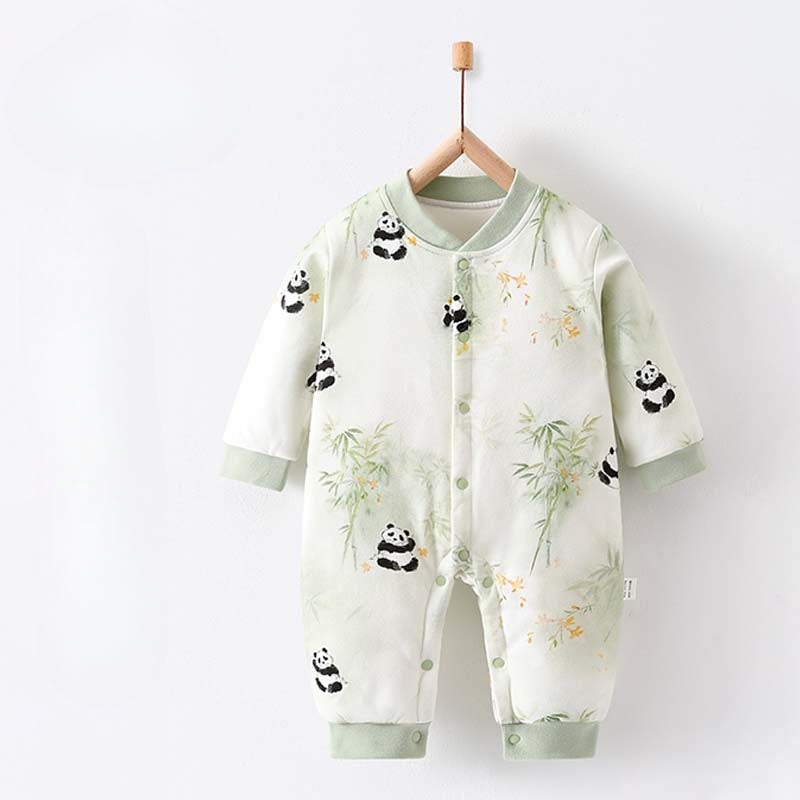 100% Cotton Long Sleeve Quilted Romper – Panda Panda 0-3 M