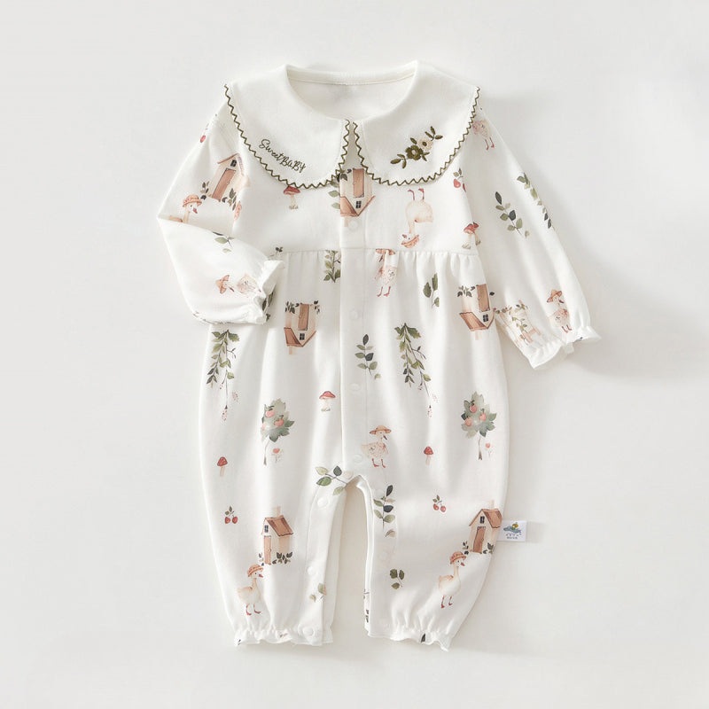 100% Cotton Long Sleeve Snap-Up Romper – Country House Country House 3-6 M