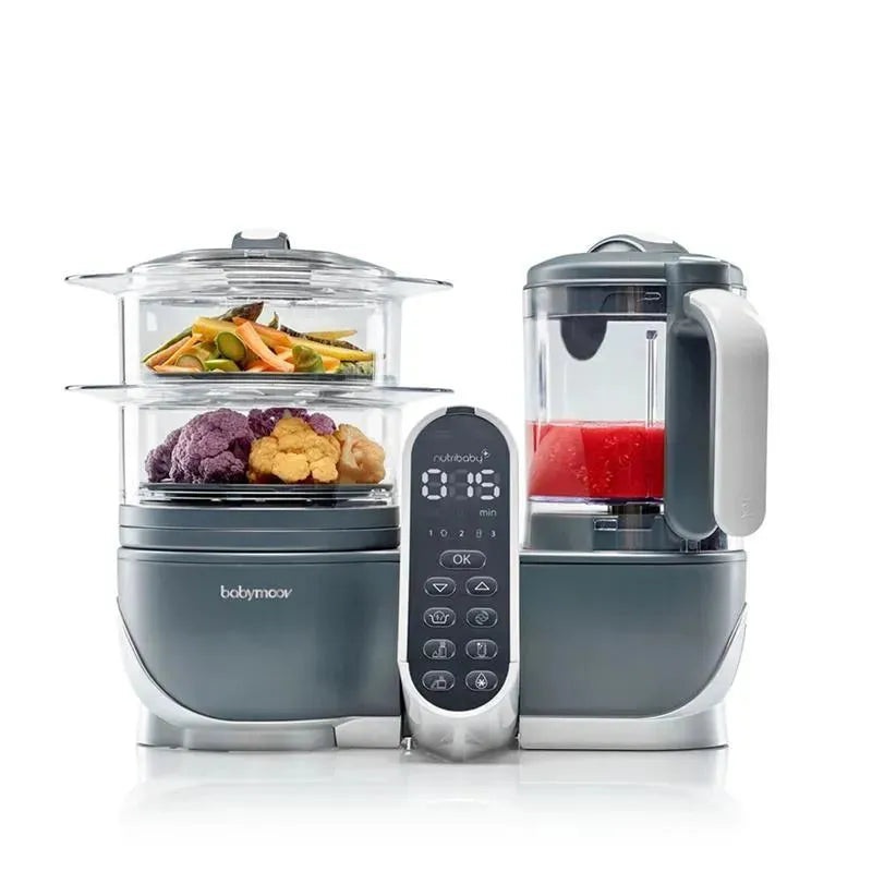 Babymoov Duo Meal Station 5-in-1 Food Maker with Steam Cooker, Blend & Puree, Grey