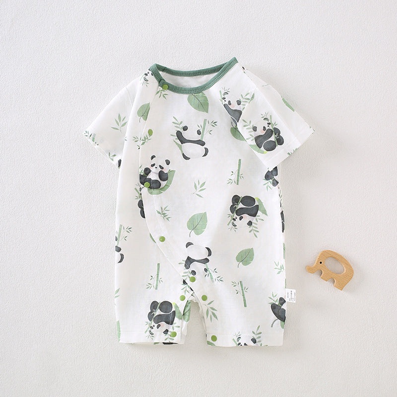 Cotton & Bamboo Muslin Short Sleeve Romper – Panda & Bamboo Panda & Bamboo 0-3 M