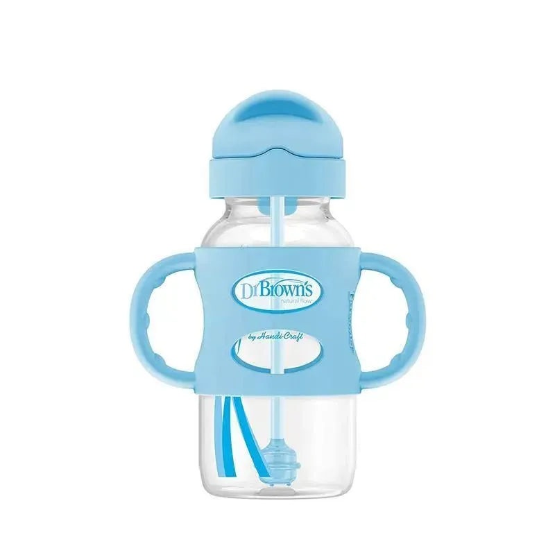 Dr. Brown’s – Wide-Neck Sippy Straw Bottles W/ Silicone Handles, Blue