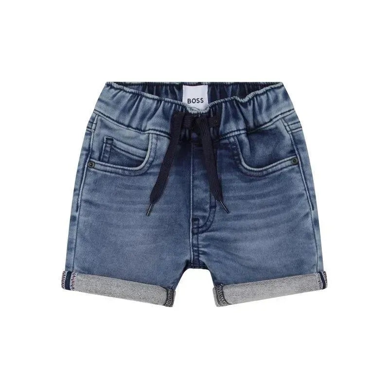 Hugo Boss Baby – Boy Whiskering Effect Denim Shorts, Double Stone