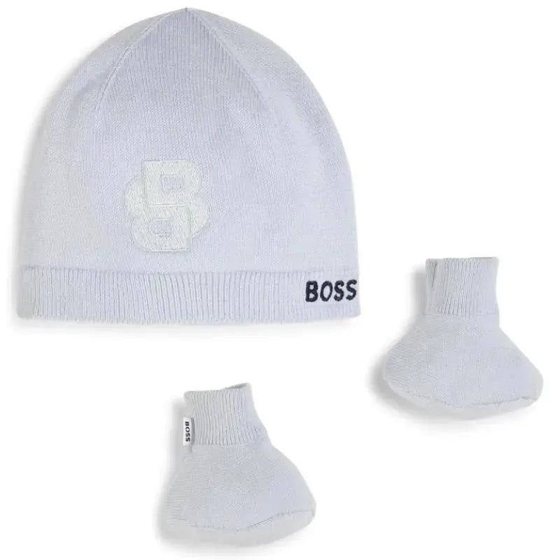 Hugo Boss Baby – Knit Hat & Booties Set, Light Blue