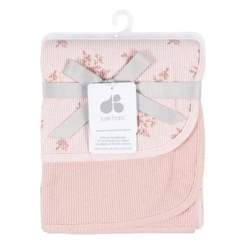 Just Born – 2Pk Cotton Baby Blanket Girl Pink