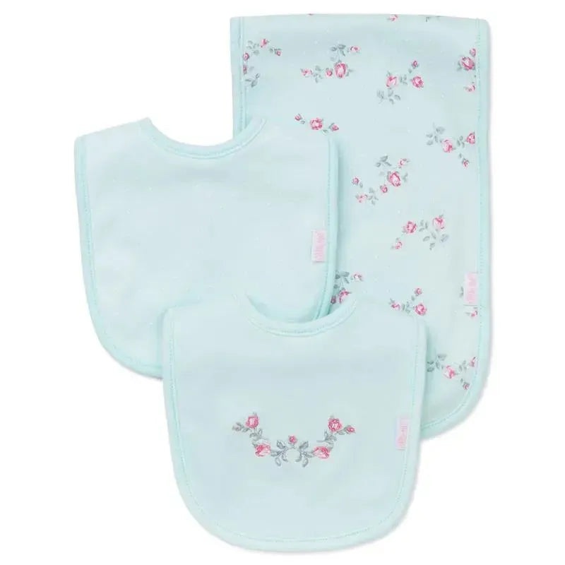 Little Me – Floral Spray 3 Pc Bib & Burp Cloth Set