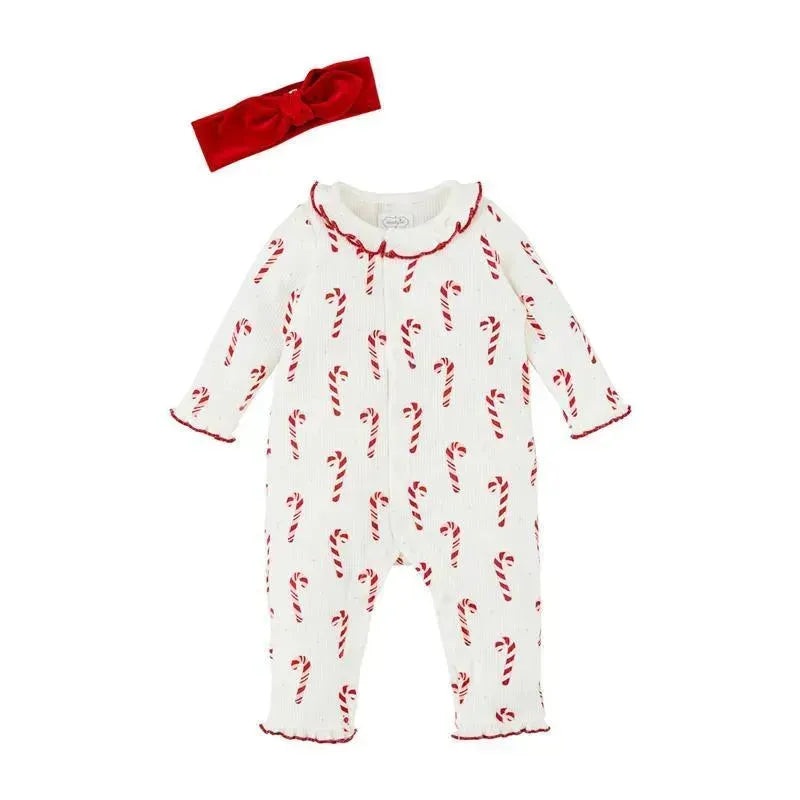 Mud Pie – Candy Cane One-Piece & Headband Set, 6 to 9 Months