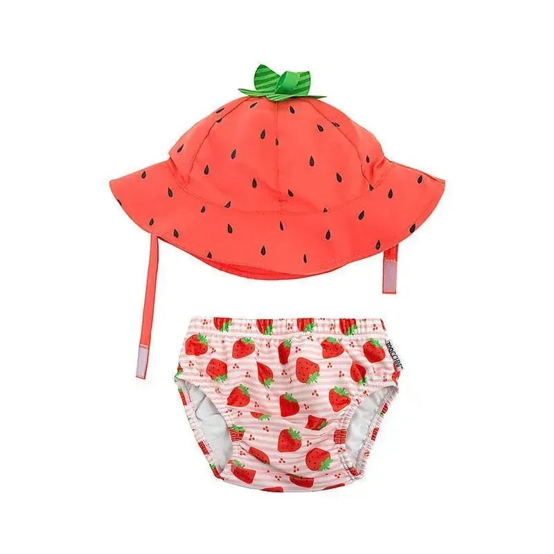 Zoochini – Baby Girl Swim Diaper & Sun Hat Set, Strawberry