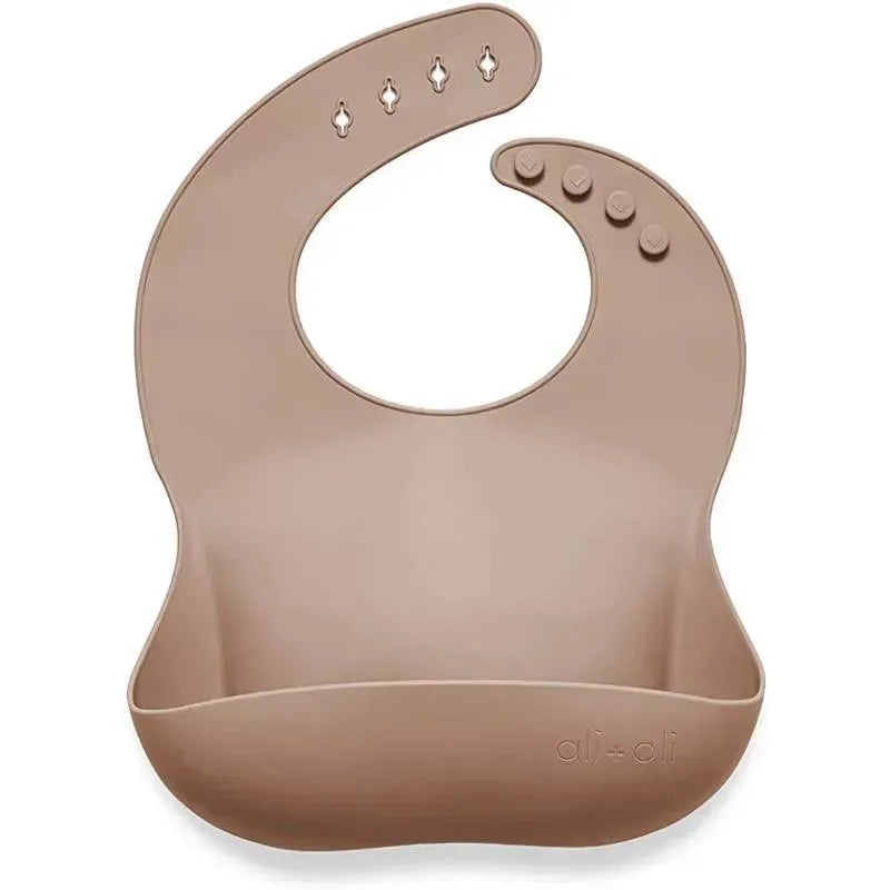 Ali + Oli Silicone Baby Bib Roll Up & Stay Closed (Taupe)
