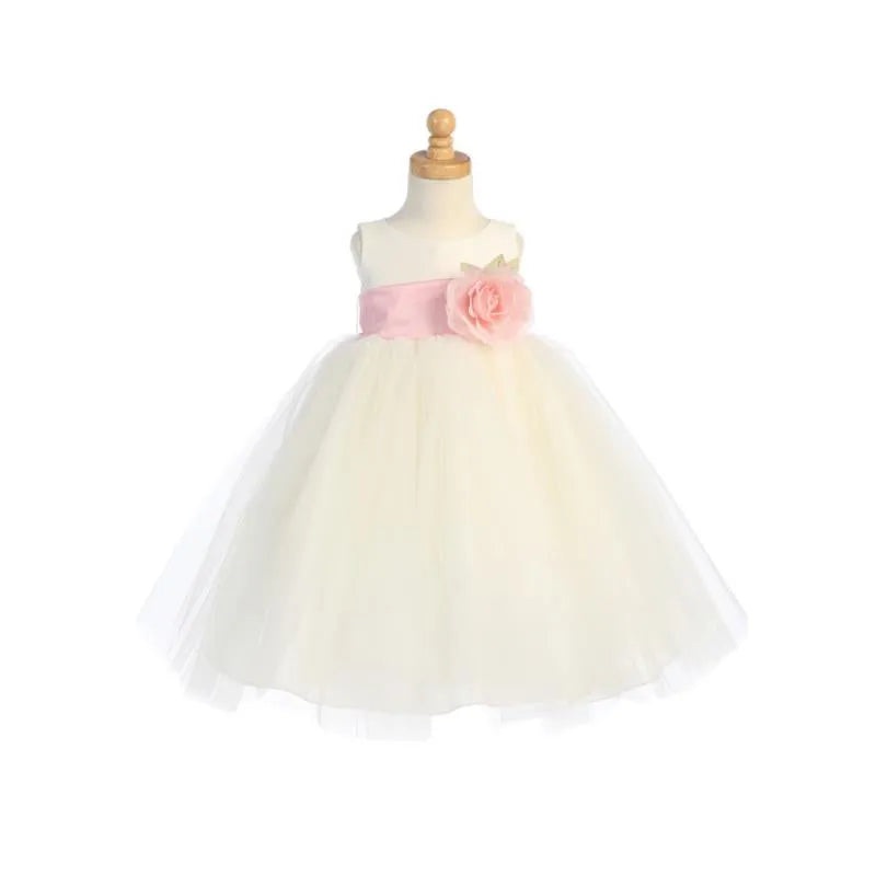 Lito – Baby Girl Poly Silk & Tulle, White/Pink